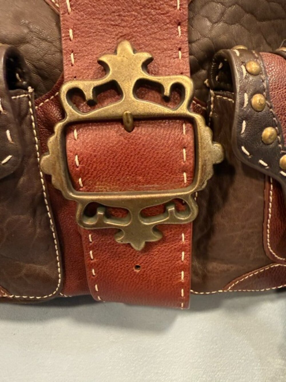 Rare Vintage Betsey Johnson Giddy Up Leather Studded Western Hobo Bag - Picture 6 of 16